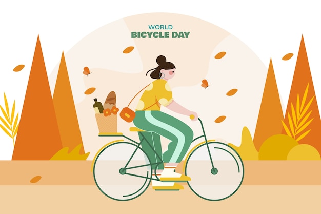 Gratis vector platte wereld fietsdag achtergrond