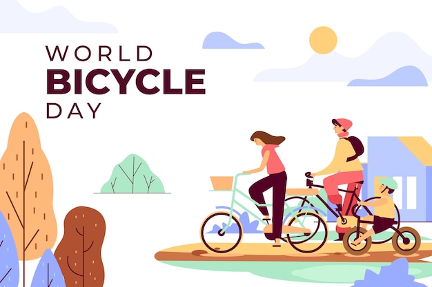 Gratis vector platte wereld fietsdag achtergrond