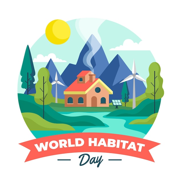 Platte wereld habitat dag illustratie