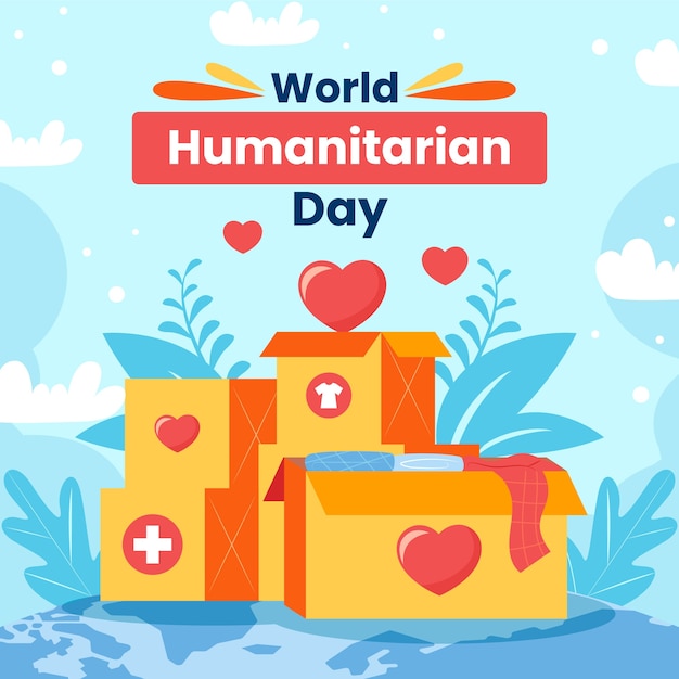 Platte wereld humanitaire dag illustratie