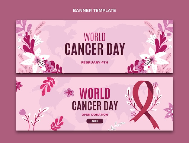 Gratis vector platte wereld kanker dag horizontale banners set