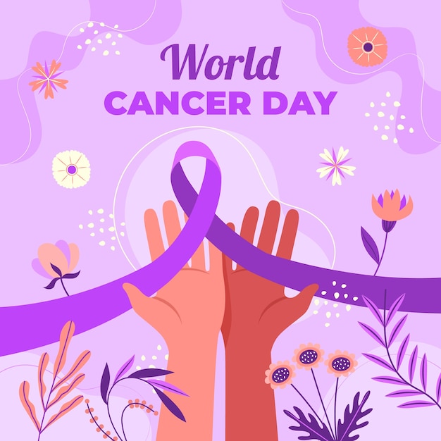 Platte wereld kanker dag illustratie