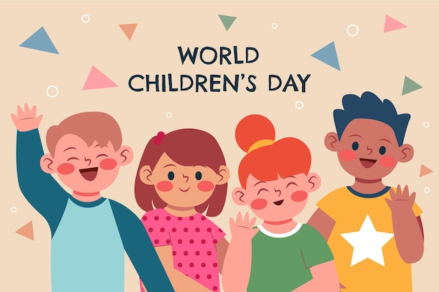 Gratis vector platte wereld kinderdag achtergrond