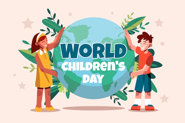 Gratis vector platte wereld kinderdag achtergrond