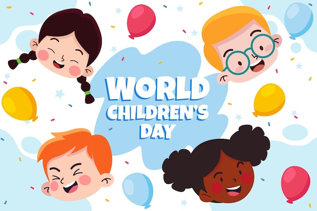 Gratis vector platte wereld kinderdag achtergrond