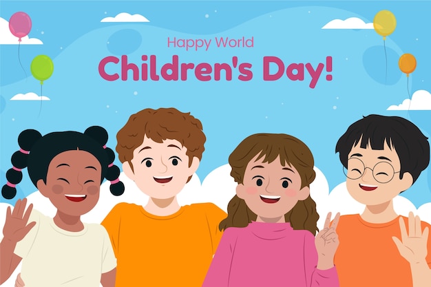 Gratis vector platte wereld kinderdag achtergrond