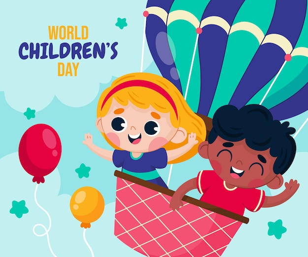 Platte wereld kinderdag illustratie