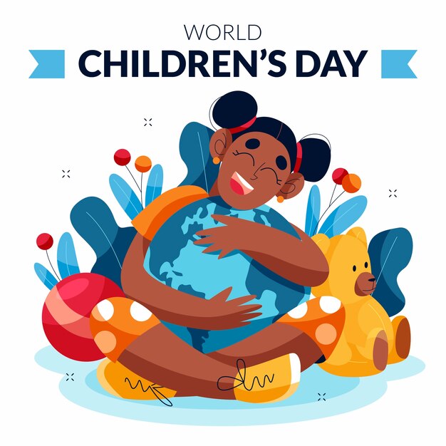 Gratis vector platte wereld kinderdag illustratie