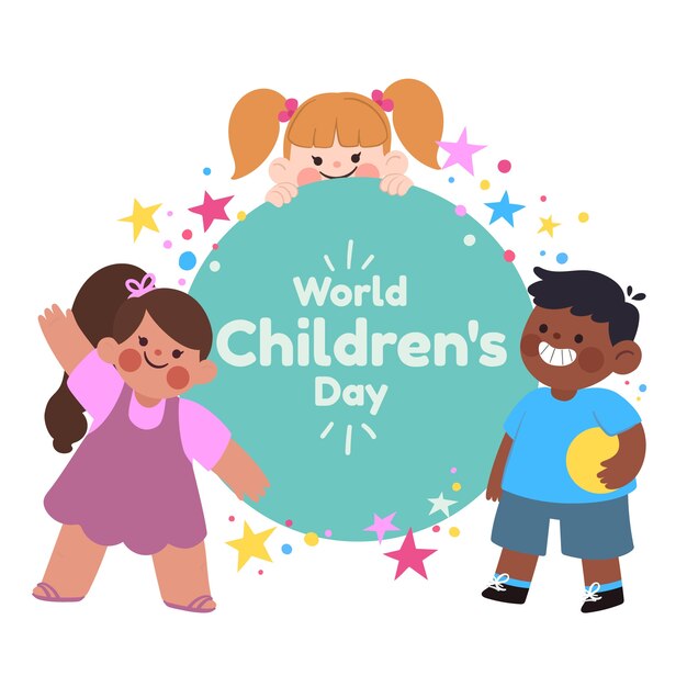 Gratis vector platte wereld kinderdag illustratie