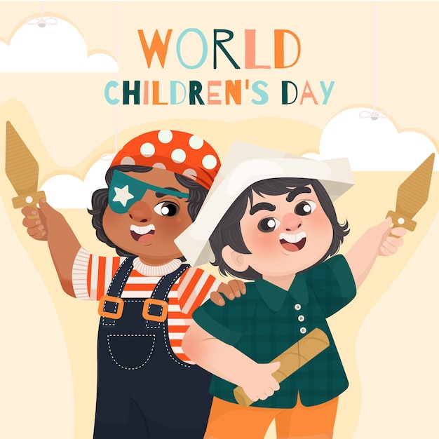 Gratis vector platte wereld kinderdag illustratie