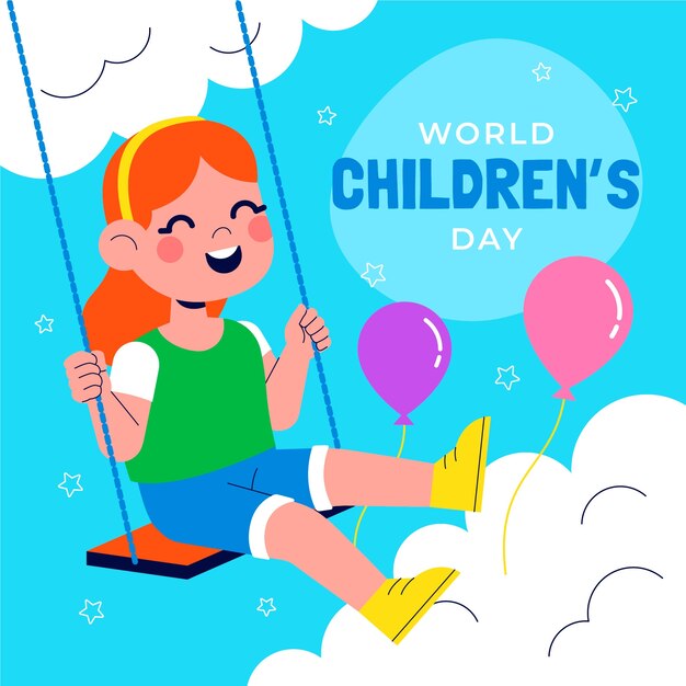 Platte wereld kinderdag illustratie