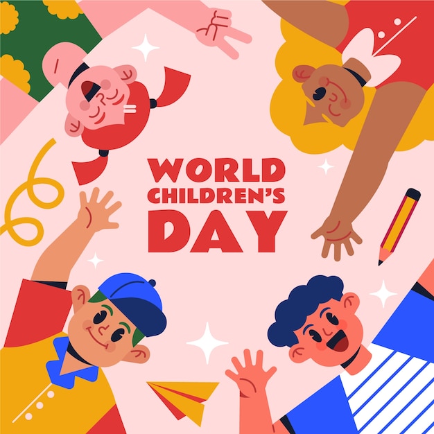 Platte wereld kinderdag illustratie