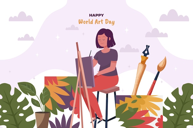 Gratis vector platte wereld kunst dag achtergrond