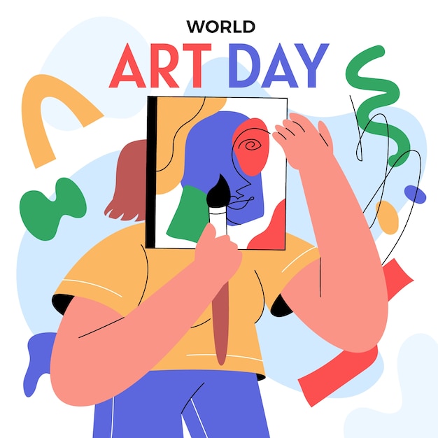 Platte wereld kunst dag illustratie