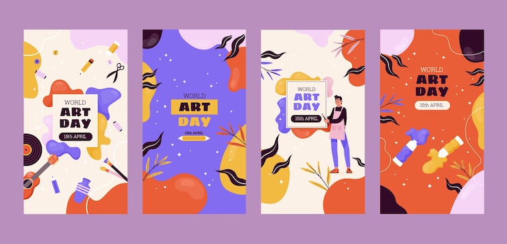 Gratis Vector platte wereld kunst dag instagram verhalencollectie