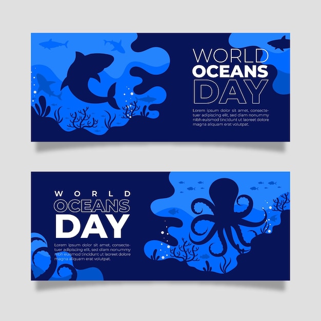 Gratis vector platte wereld oceanen dag banner set