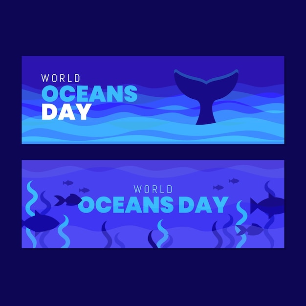 Platte wereld oceanen dag banners instellen