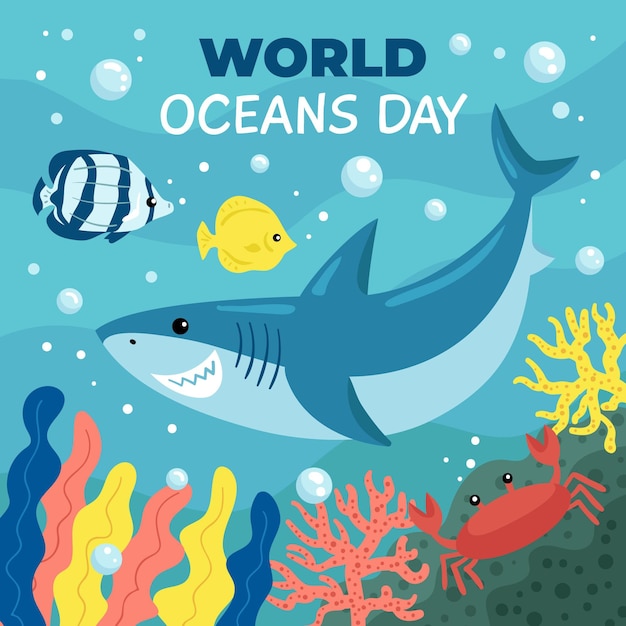 Platte wereld oceanen dag illustratie