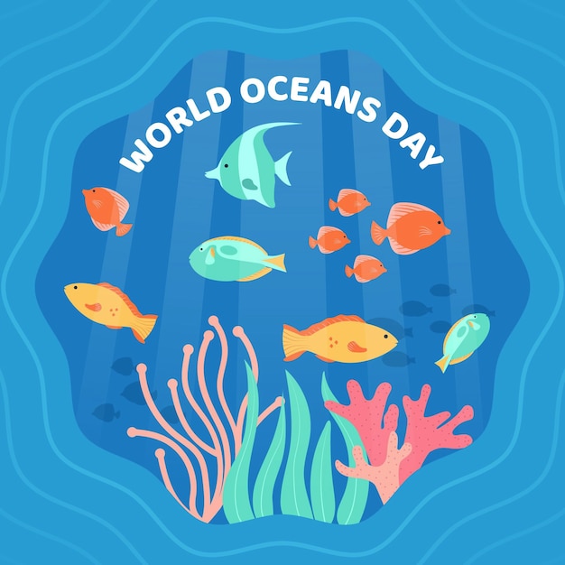 Platte wereld oceanen dag illustratie