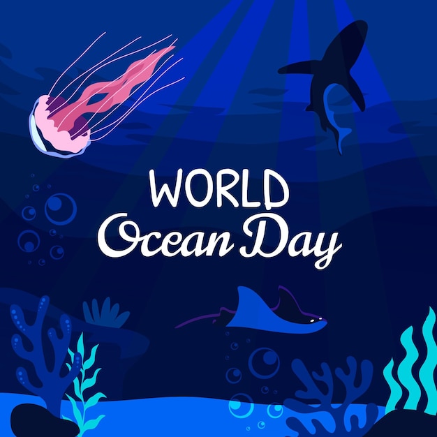 Platte wereld oceanen dag illustratie