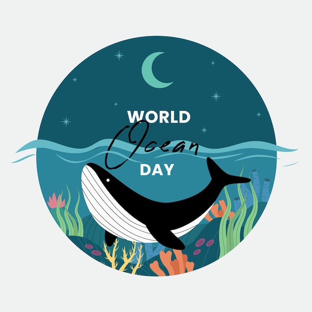 Platte wereld oceanen dag illustratie