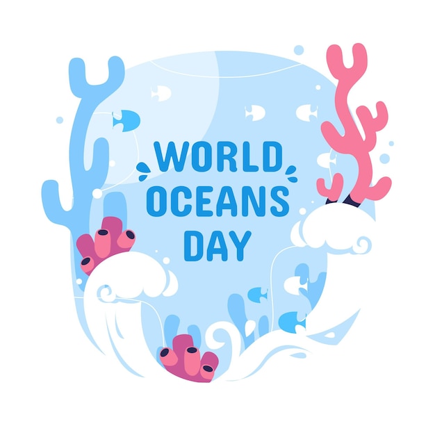 Platte wereld oceanen dag illustratie