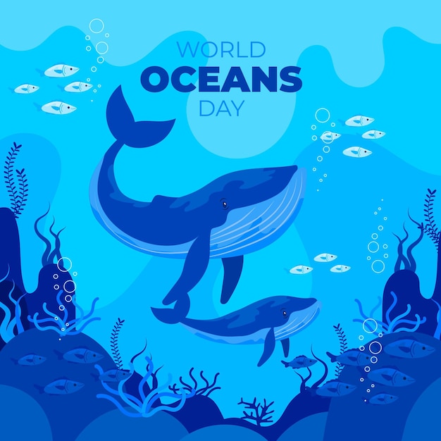 Platte wereld oceanen dag illustratie