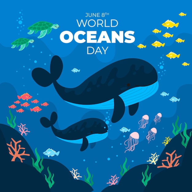 Platte wereld oceanen dag illustratie