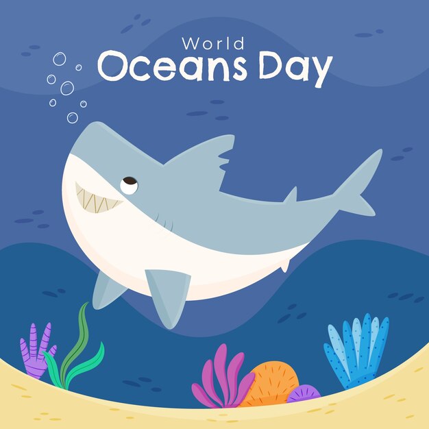 Platte wereld oceanen dag illustratie