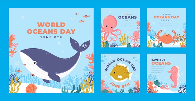 Platte wereld oceanen dag instagram posts-collectie