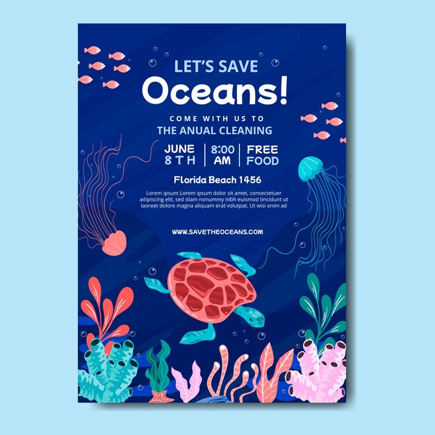 Gratis vector platte wereld oceanen dag verticale postersjabloon