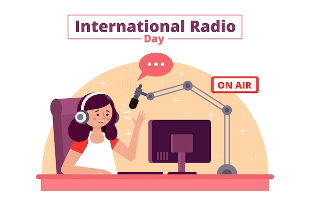 Gratis vector platte wereld radio dag evenement geïllustreerd