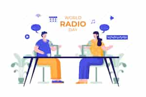 Gratis vector platte wereld radio dag illustratie