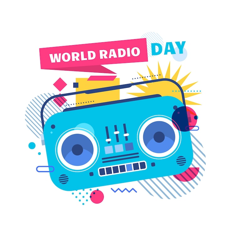 Gratis Vector platte wereld radio dag illustratie