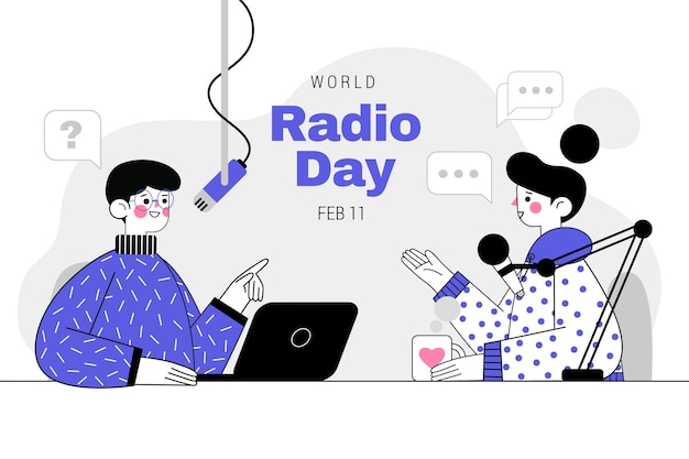 Platte wereld radio dag illustratie