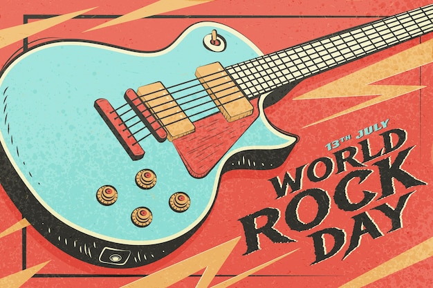 Platte wereld rock dag achtergrond met gitaar