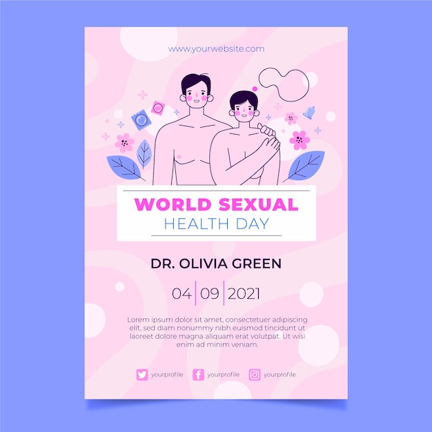 Gratis vector platte wereld seksuele gezondheid dag verticale flyer-sjabloon