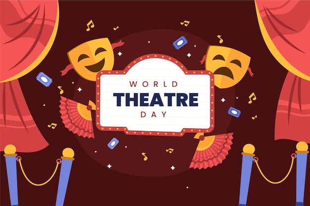 Gratis vector platte wereld theater dag achtergrond