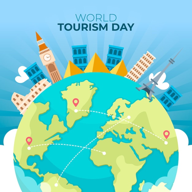 Gratis vector platte wereld toerisme dag concept