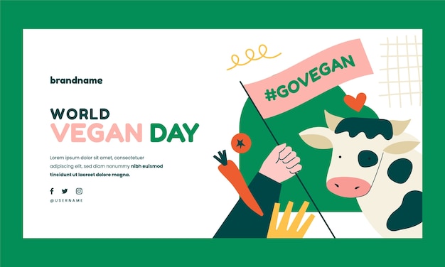 Gratis vector platte wereld veganistische dag promosjabloon voor sociale media