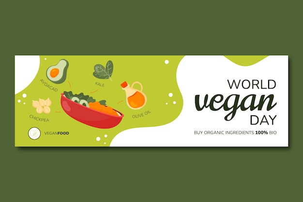 Gratis vector platte wereld veganistische dag twitter header-sjabloon