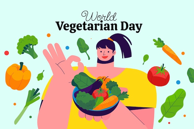 Gratis vector platte wereld vegetarische dag achtergrond