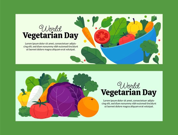 Platte wereld vegetarische dag horizontale banners set