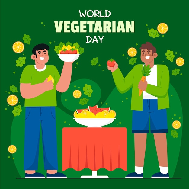 Platte wereld vegetarische dag illustratie