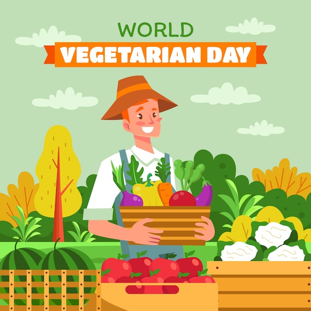 Platte wereld vegetarische dag illustratie