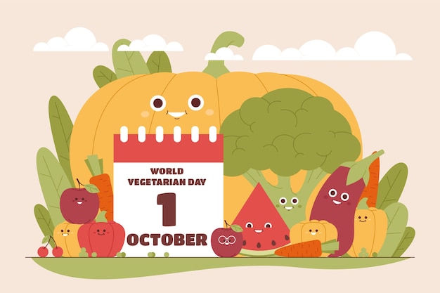 Gratis vector platte wereld vegetarische dag illustratie