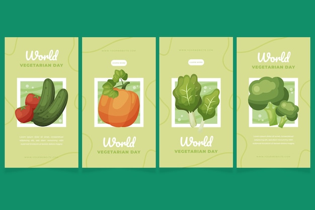 Gratis vector platte wereld vegetarische dag instagram verhalencollectie