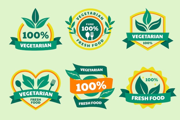 Gratis vector platte wereld vegetarische daglabels collectie