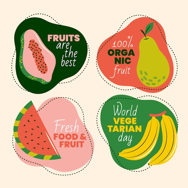 Gratis vector platte wereld vegetarische daglabels collectie