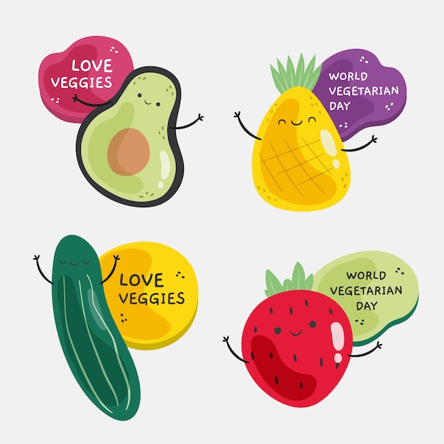 Gratis vector platte wereld vegetarische daglabels collectie